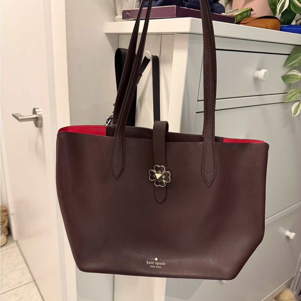 Kate Spade Dark Brown Tote with Red Lining